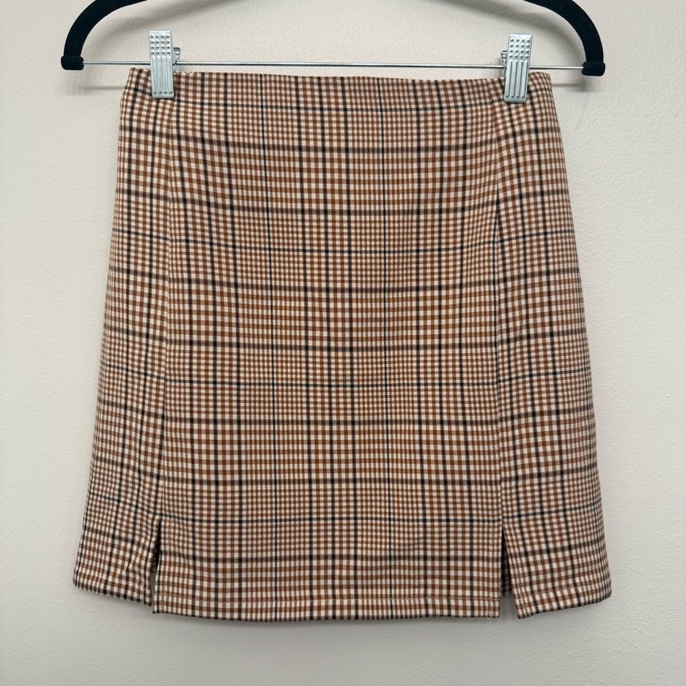 Miss love Plaid Tan Skirt